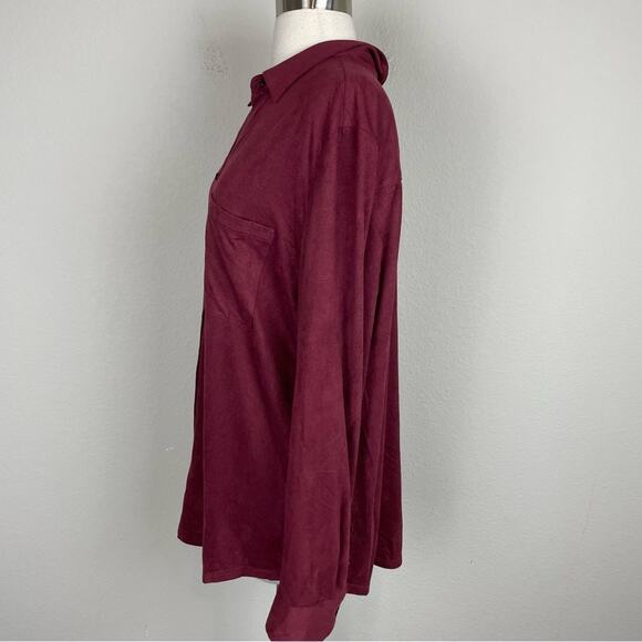Chico's Maroon Faux Suede Button Down Shirt 3 - Picture 4 of 7